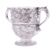 A George II two-handled cup, maker Samuel Lea, London, 1722: inscribed, with scroll,
