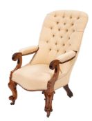 A William IV mahogany and button upholstered armchair, circa 1835,