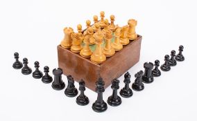 WITHDRAWN A boxwood and ebonised Staunton pattern unweighted chess set: attributed to F Ayres,