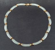A jadeite necklace,: the polished curved panels of jadeite with belcher links in between,