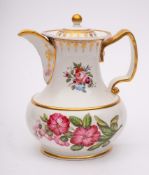 An early 19th century English botanical porcelain coffee pot and cover: of compressed baluster form