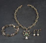 A mid-20th century, Gothic revival style, enamel, cultured pearl and multi-coloured gemstone,