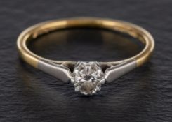 A round, brilliant-cut diamond single-stone ring,: estimated diamond weight ca. 0.