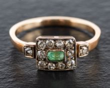 An emerald and old-cut diamond ring,: estimated total diamond weight ca. 0.