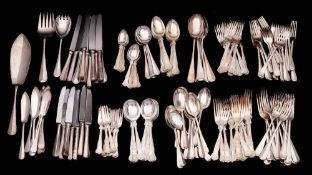 A plated Queens pattern part flatware service: together with a Hanoverian pattern plated part