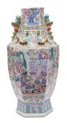 A large Chinese famille verte hexagonal vase for the Straits market: the neck applied with chilong