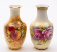 Two Royal Worcester porcelain vases: of shouldered oviform one painted with pink roses by G.