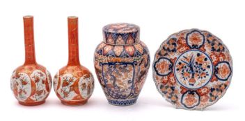 A small group of Japanese porcelain: comprising an Imari oviform jar and cover,
