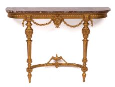 A gilt pine and composition and marble mounted console table in Louis XVI style, 20th century,