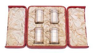 A set of four Victorian silver tankard peppers, maker William Hutton & Sons,