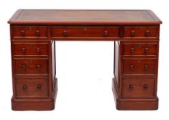 A mahogany pedestal desk in George III style, of recent manufacture,