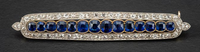 An early twentieth century, 18ct gold and silver sapphire and diamond brooch,