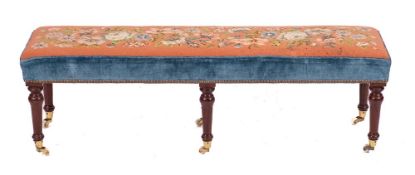 A tapestrywork upholstered long stool in 19th century style,