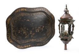 An Italian gondola light: of hexagonal tapering outline with domed and vented top,