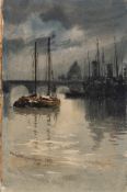 Claude Hamilton Rowbotham [1864-1949]- Thames scene with St Pauls',