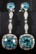 A pair of early 20th century, blue zircon and single-cut diamond drop earrings,