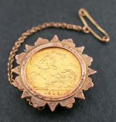 An Edward VII 1910 half sovereign coin,: diameter of coin ca. 19.3mms, weight of coin ca. 3.