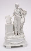 A Continental porcelain figure and stand: in the Meissen manner and allegorical of the arts,