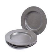 A set of six 18th Century pewter dishes: bears London touchmarks, 20.5cm diameter.