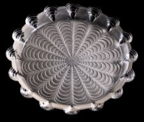 A Lalique shallow dish 'Rosheim': the clear and frosted body of notched circular form the exterior