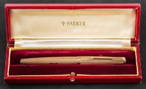 A Parker 9ct gold 'Fine Barley' pattern pen set: comprising Parker 61 fountain pen,
