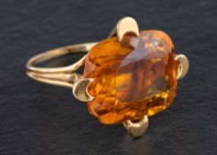 A cushion-cut citrine ring,: calculated weight of citrine ca.