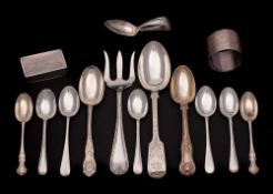 A mixed lot of silver wares, various makers and dates: includes; dessert spoon, teaspoons,