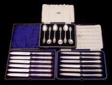 A set of six Edward VII silver coffee spoons, maker A J Bailey, Birmingham, 1908: initialled,