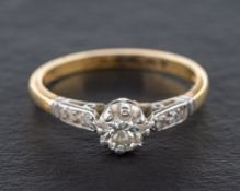 An 18ct gold round brilliant and single-cut, diamond ring,: estimated principal diamond weight ca.