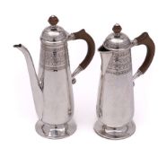 A George V hammered silver two-piece coffee set, maker Liberty & Co, Birmingham,