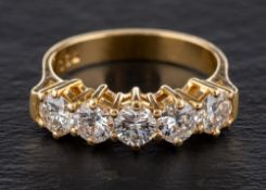 A round, brilliant-cut diamond, half-eternity ring,: total diamond weight 1.