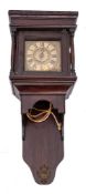 A mid-19th century oak hooded wall clock with alarm: the thirty-hour rope-driven timepiece movement