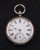 A silver key-wound pocket watch: the three-quarter plate movement having a cylinder escapement,