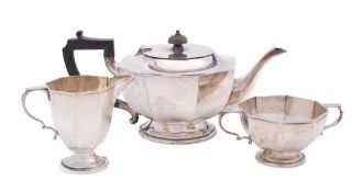 A George VI silver three-piece tea service, maker Josiah Williams & Co, London,