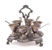 A Victorian electro-plated egg cruet: monogrammed,