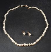 A Mikimoto graduated, cultured pearl necklace and pair of ear studs,