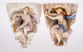 A pair of Royal Worcester tinted parian wall brackets: from a series allegorical of the seasons,