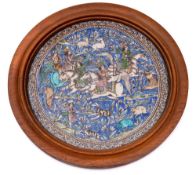 A large Persian pottery plaque,