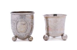 A Danish silver beaker: inscribed, of ovoid form, with beaded border and banded decoration,