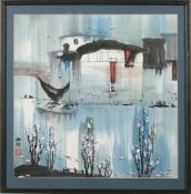 A South-East Asian thanka: with central panel depicting a seated Buddha,