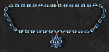 A 15ct gold, early 19th century, faceted light blue paste, necklace with a detachable,