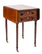 A late George III mahogany and crossbanded drop leaf work table, early 19th century,