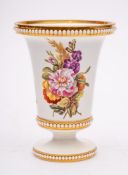 A Spode porcelain beaded footed beaker: painted front and verso with bouquets of wild flowers