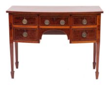 An Edwardian mahogany and sycamore strung bowfront dressing table or sideboard, early 20th century,