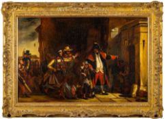 After Sir David Wilkie [19th Century]- The Village Beadle; Figure group in a town,