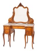 A French chestnut and marble mounted dressing table, in Louis XV style, late 19th century,