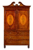 A fine mahogany and marquetry linen press in George III Sheraton style, 19th century,