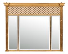 A giltwood and part painted composition overmantel mirror, in Regency style, of recent manufacture,