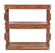 An oak three tier buffet in Elizabethan taste, early 20th century,