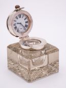 An Edward VII silver mounted glass inkwell, maker John Grinsell & Sons, Birmingham,